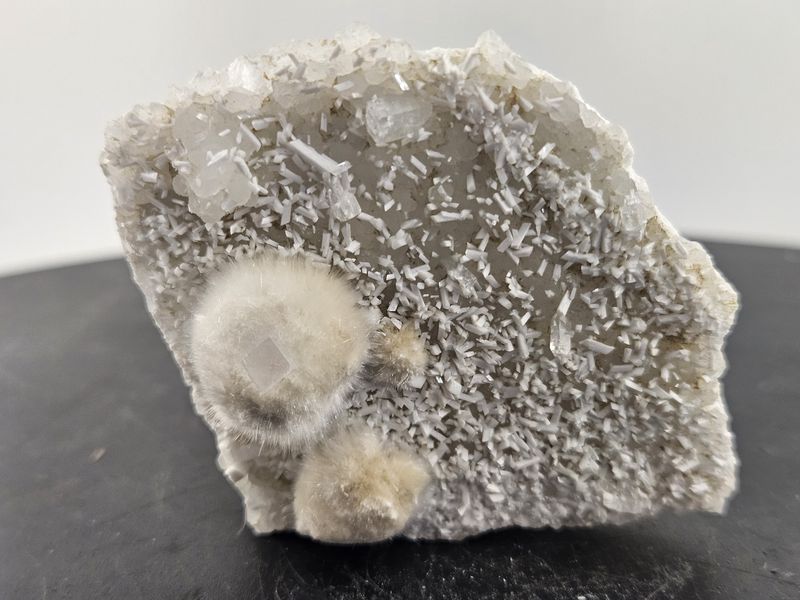 Okenite, Apophyllite, Prehnite.  From India.