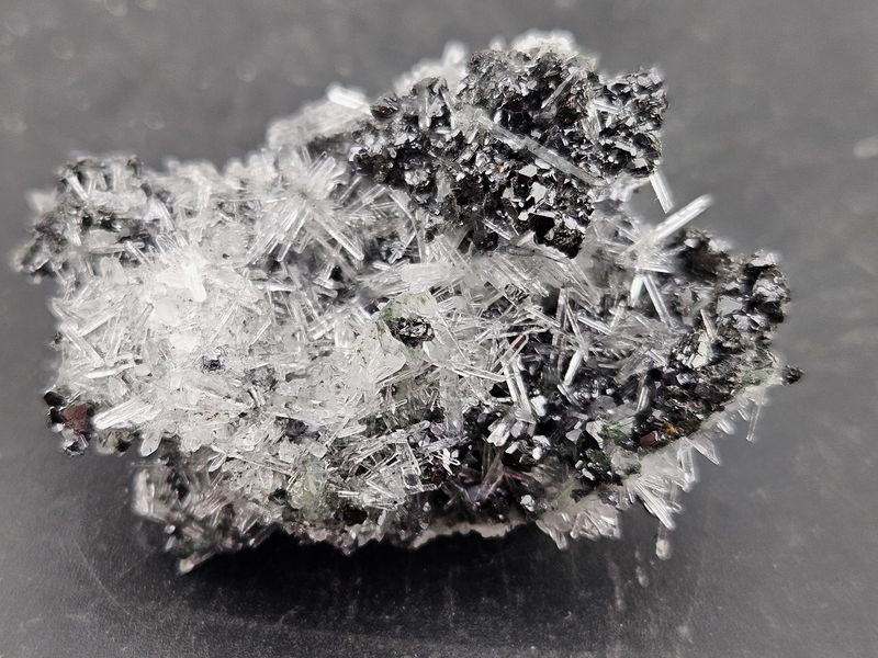 Galena &amp; Sphalerite on needle Quartz.  Beautiful piece!