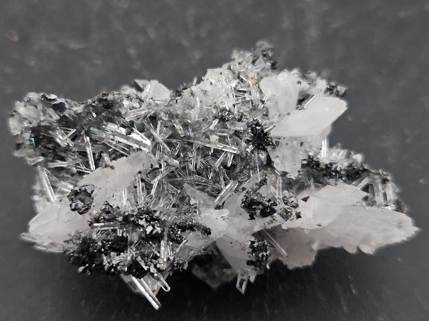 Amazing Calcite, Sphalerite, on needles Quartz