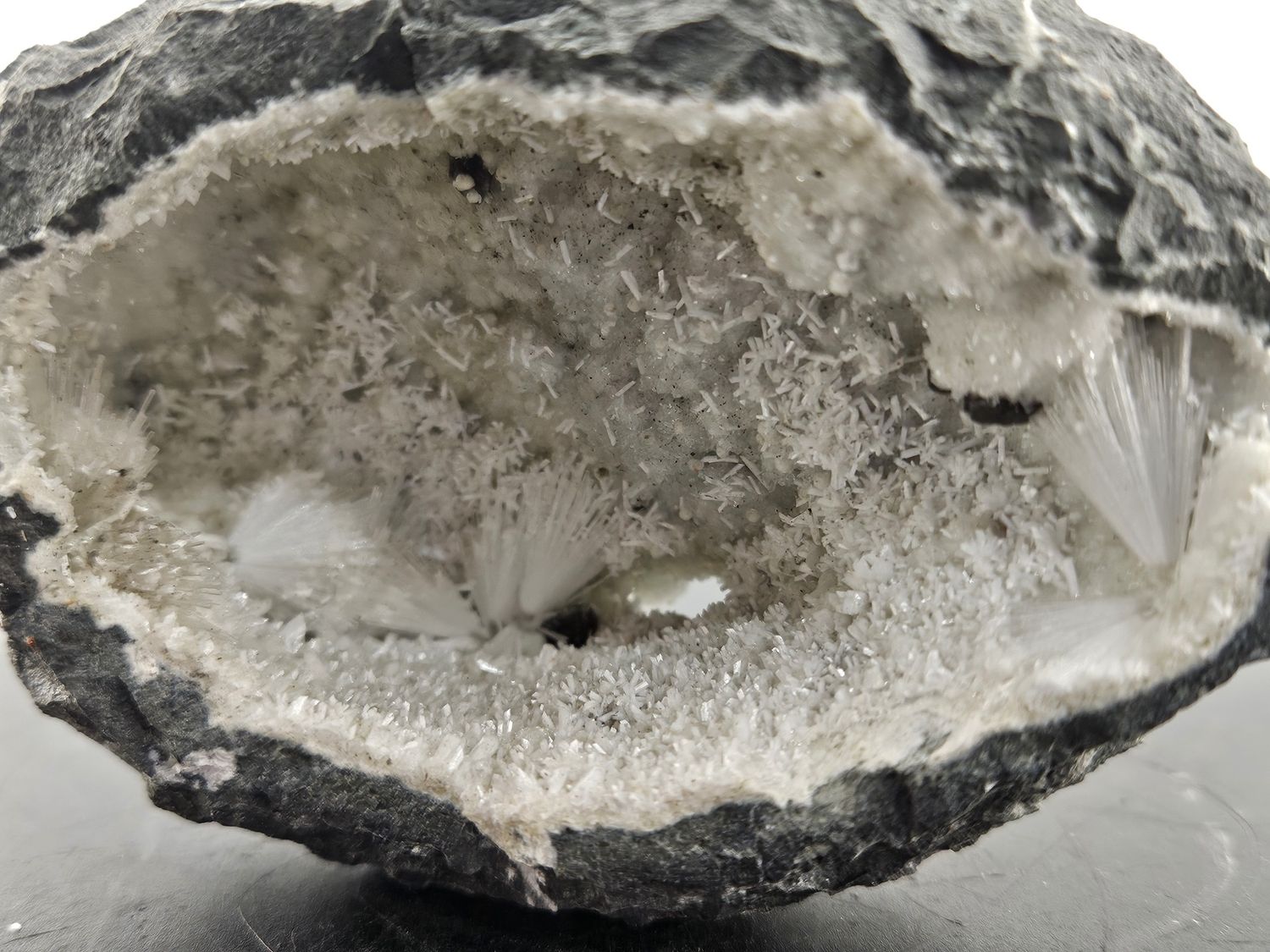 Scolecite, Gyrolite, Calcite &amp; Quartz, geode.  From India
