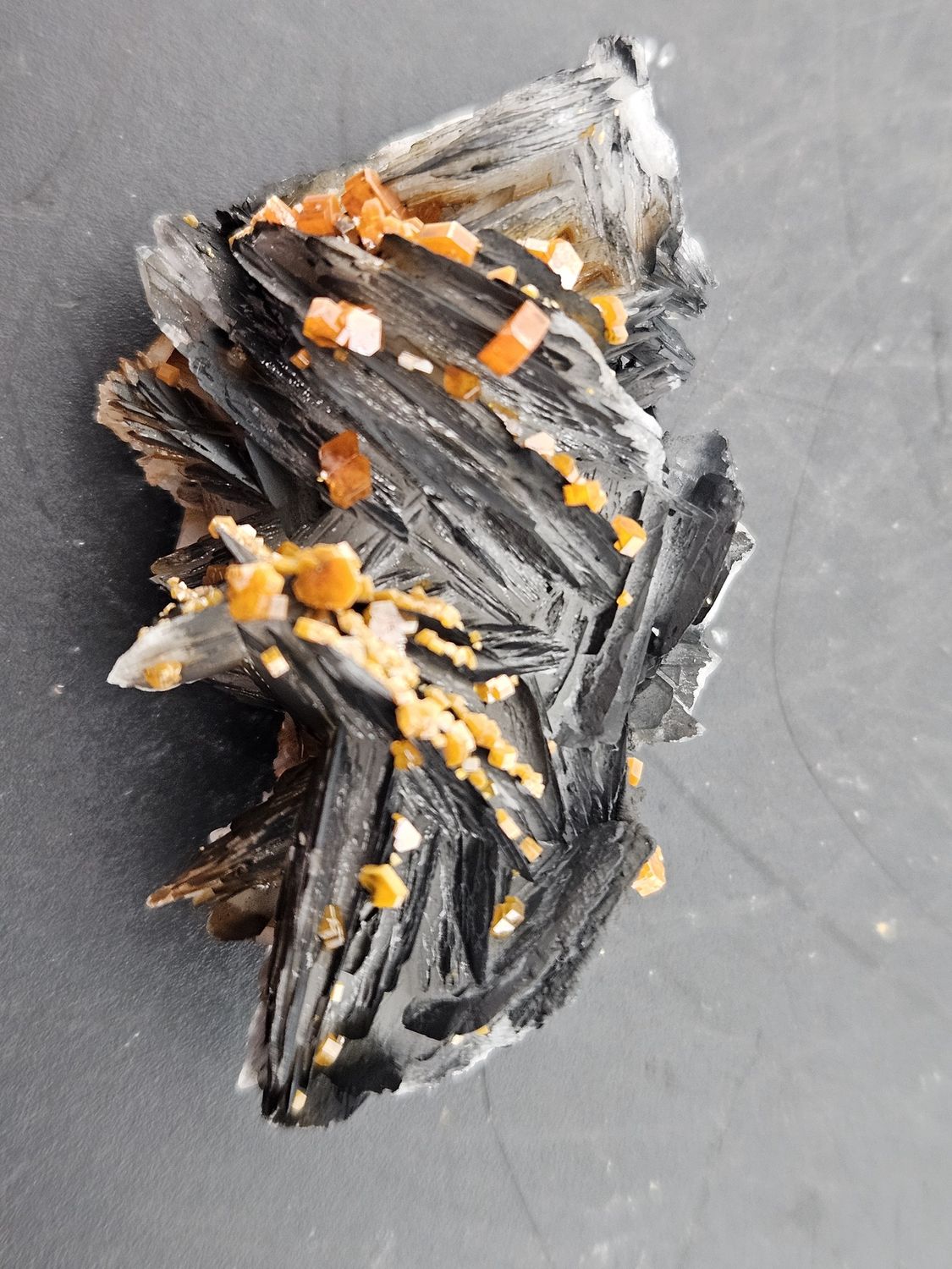 Vanadinite on Barite, black.  Rare piece!