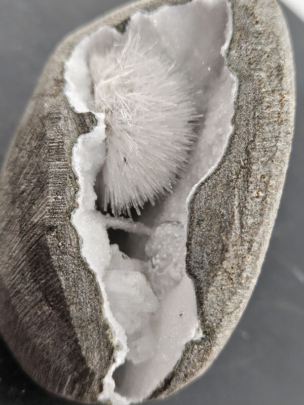 Scolecite Flower, w/Calcite, geode.