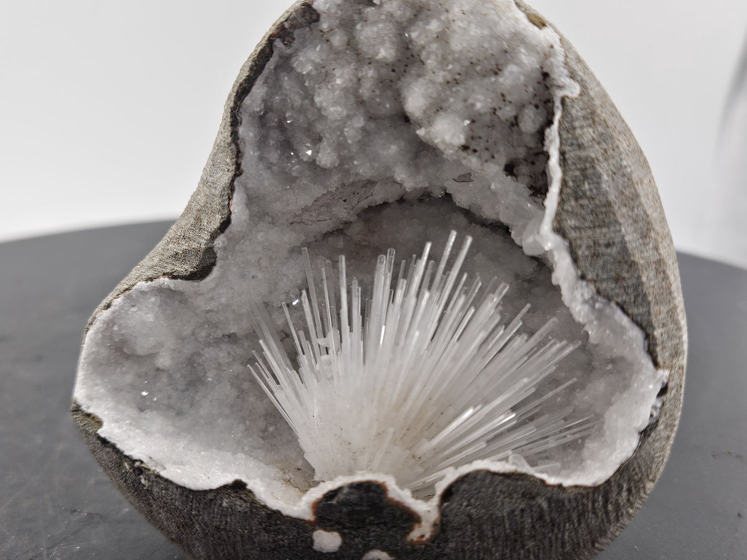 Scolecite Flower w/druzy Quartz geode.  Stunning!