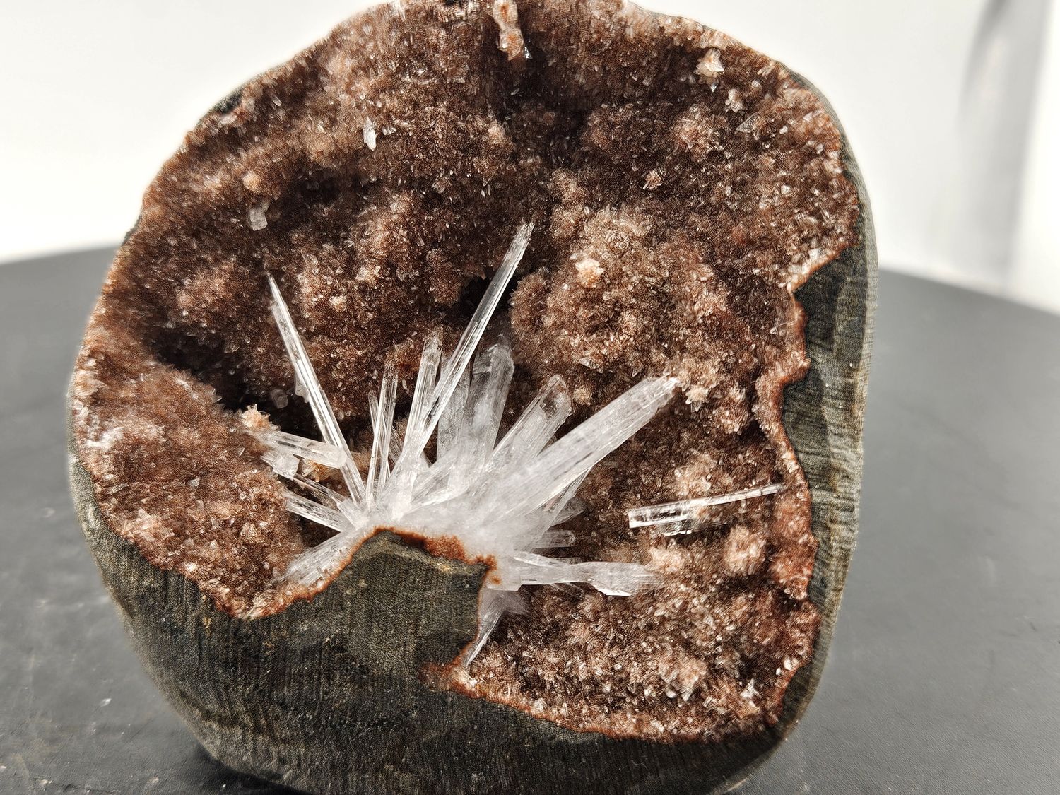 Scolecite Flower on red Quartz