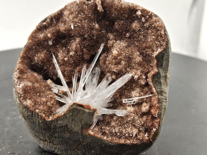 Scolecite Flower on red Quartz