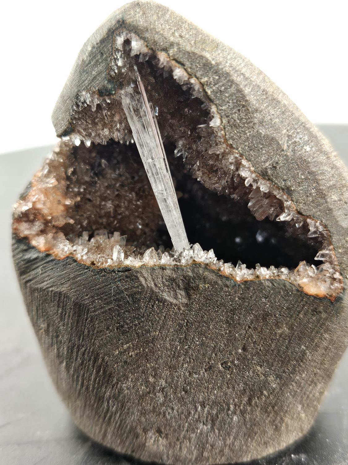 Druzy Red Quartz, w/Scolecite geode
