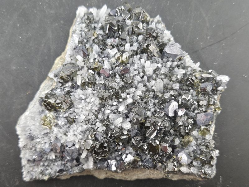 Gem Sphalerite, Cleiophane, w/Galena on Quartz.  Beautiful piece!