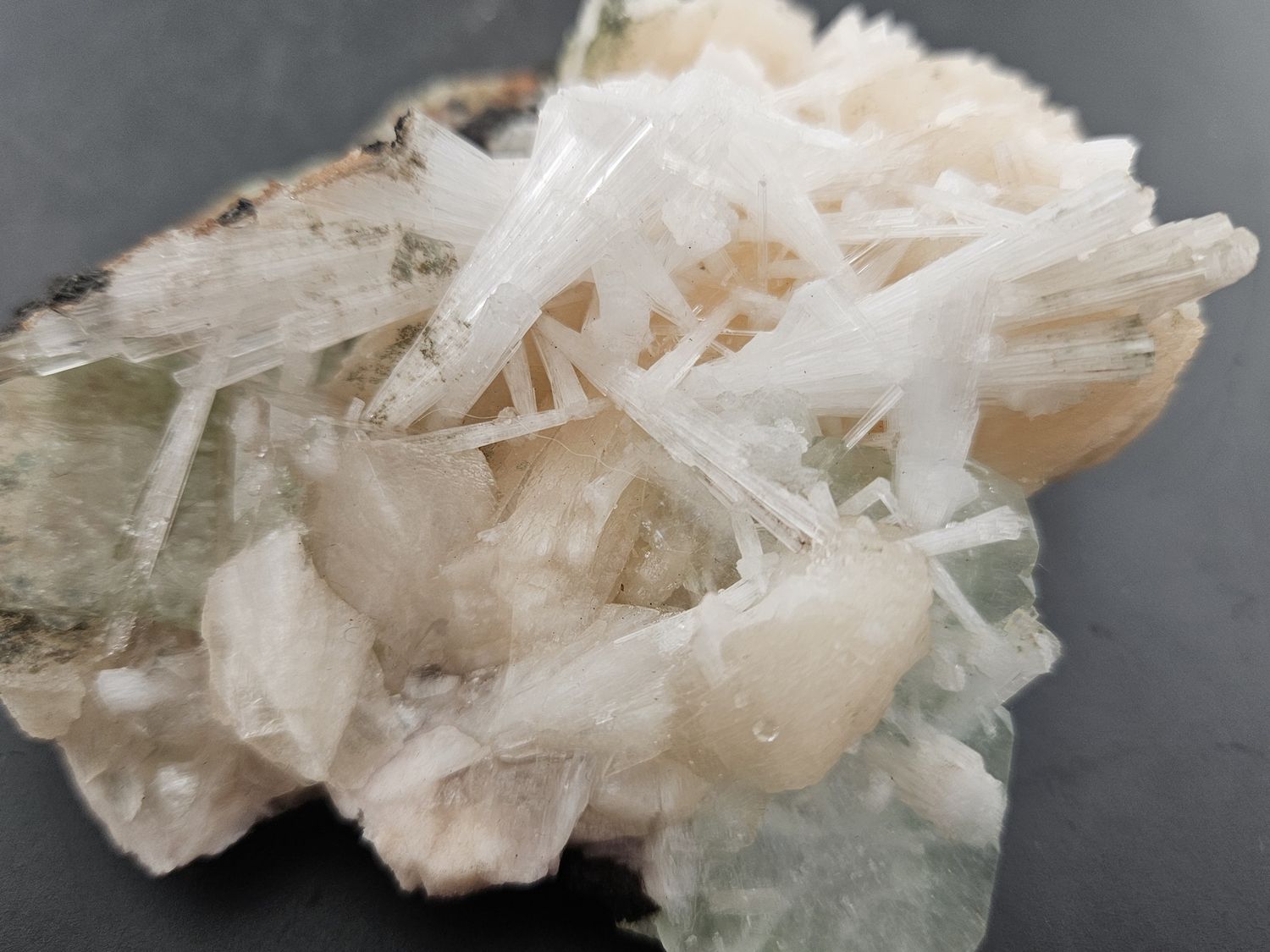 Green Apophyllite w/Stilbite &amp; Scolecite.  From India