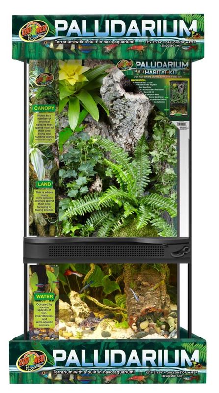 Zoo Med Paludarium Terrarium with Nano Aquarium Habitat Black, Clear, 1ea/12 In X 24 in, 4 gal