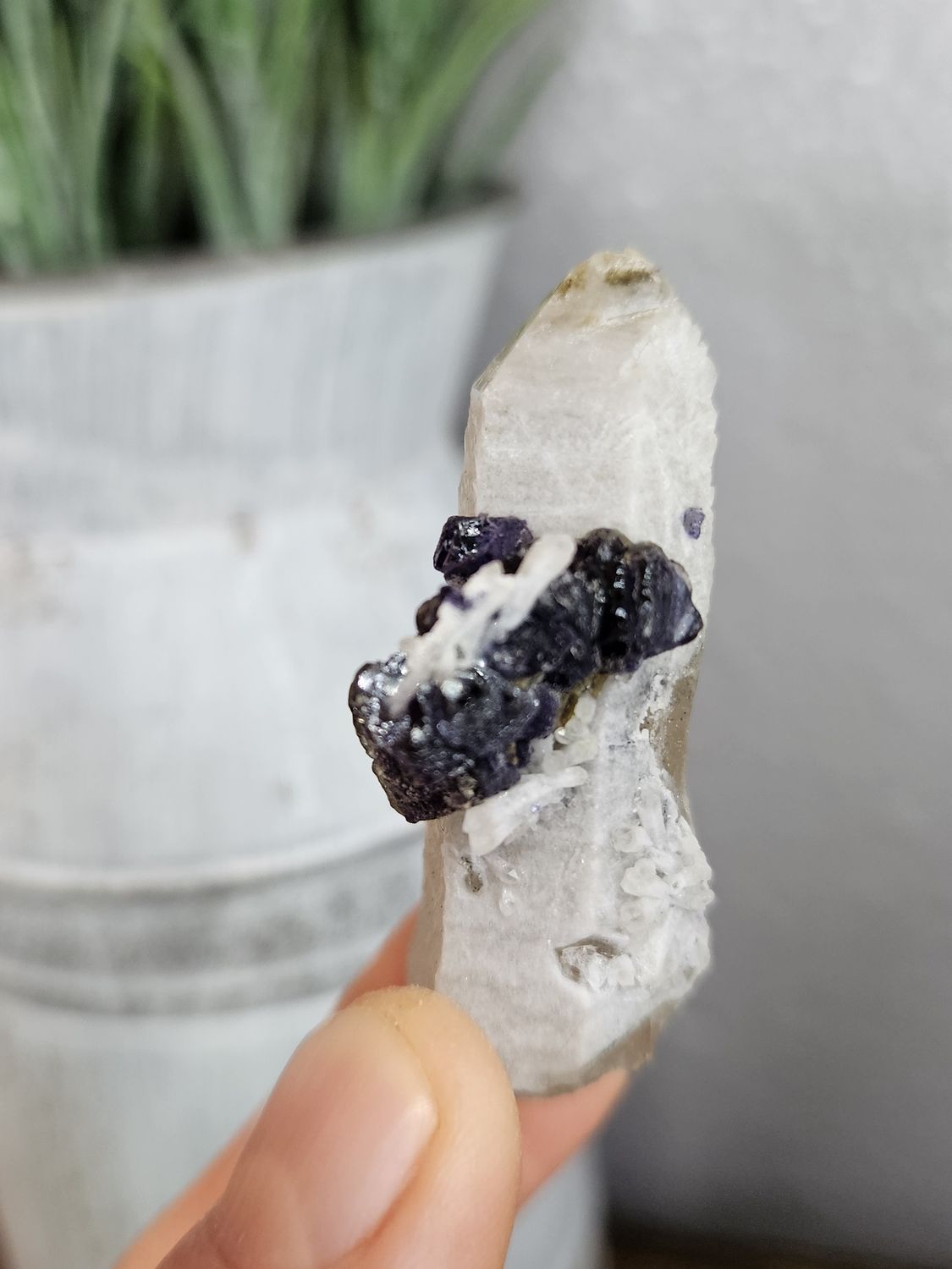 Blueberry Fluorite on Candle Quartz