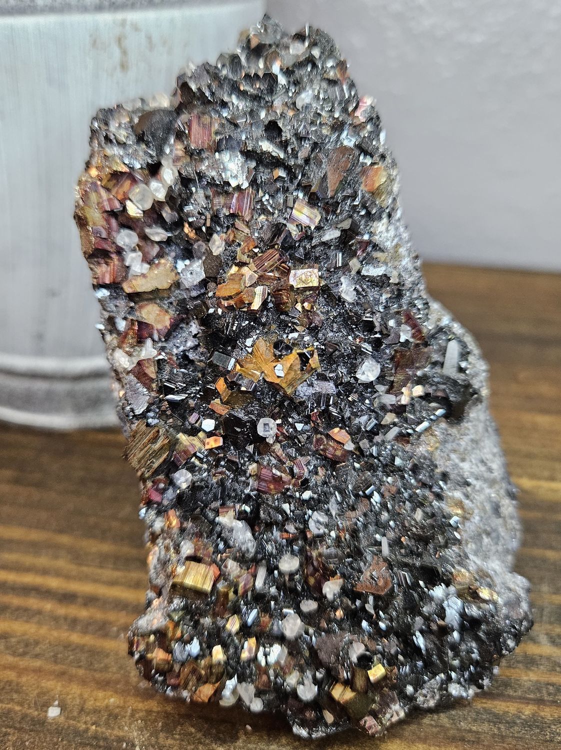 Large Sphalerite with Iridescent Pyrite and Calcite