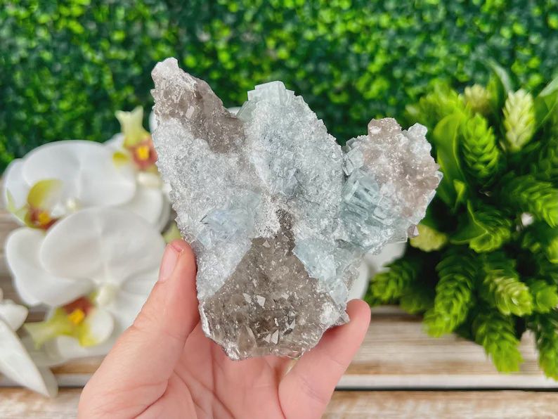 Light Blue Green Xianghualing Fluorite and Smokey Quartz.  Amazing piece!