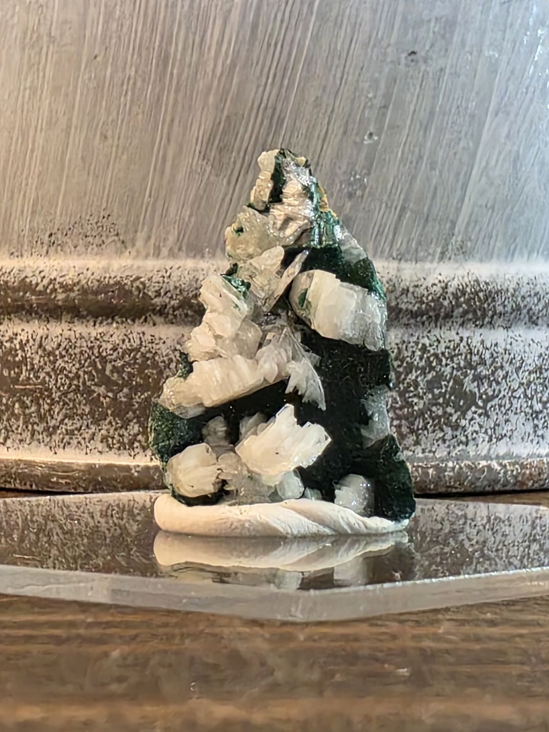 Malachite w/Calcite on display stand