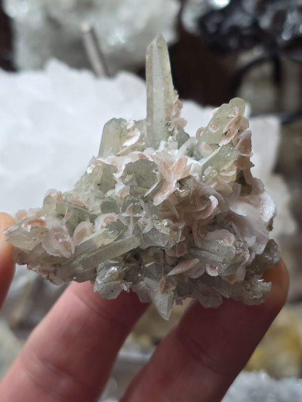 Fluorescent Calcite w/Hematite on Quartz