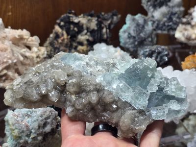 Cubic Green Fluorite on Smokey Quartz.  Must see in person!!!