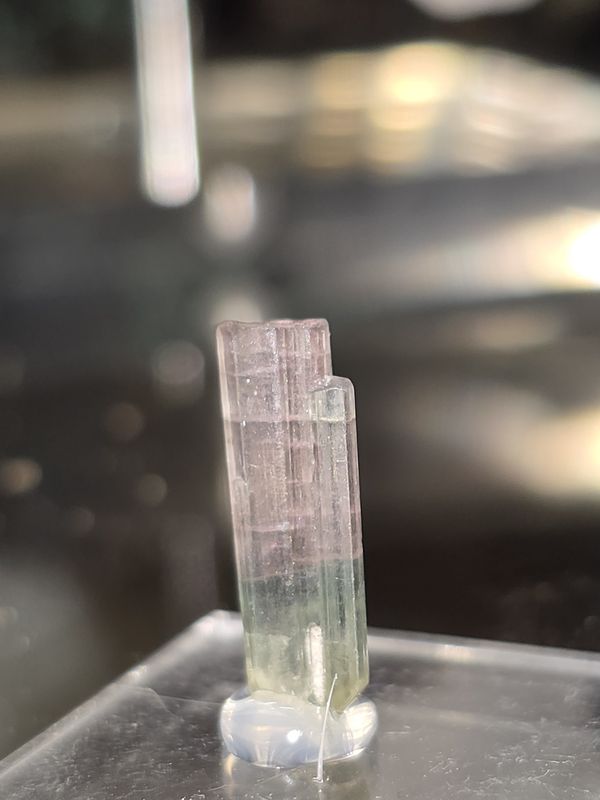 Bicolor Tourmaline on display stand