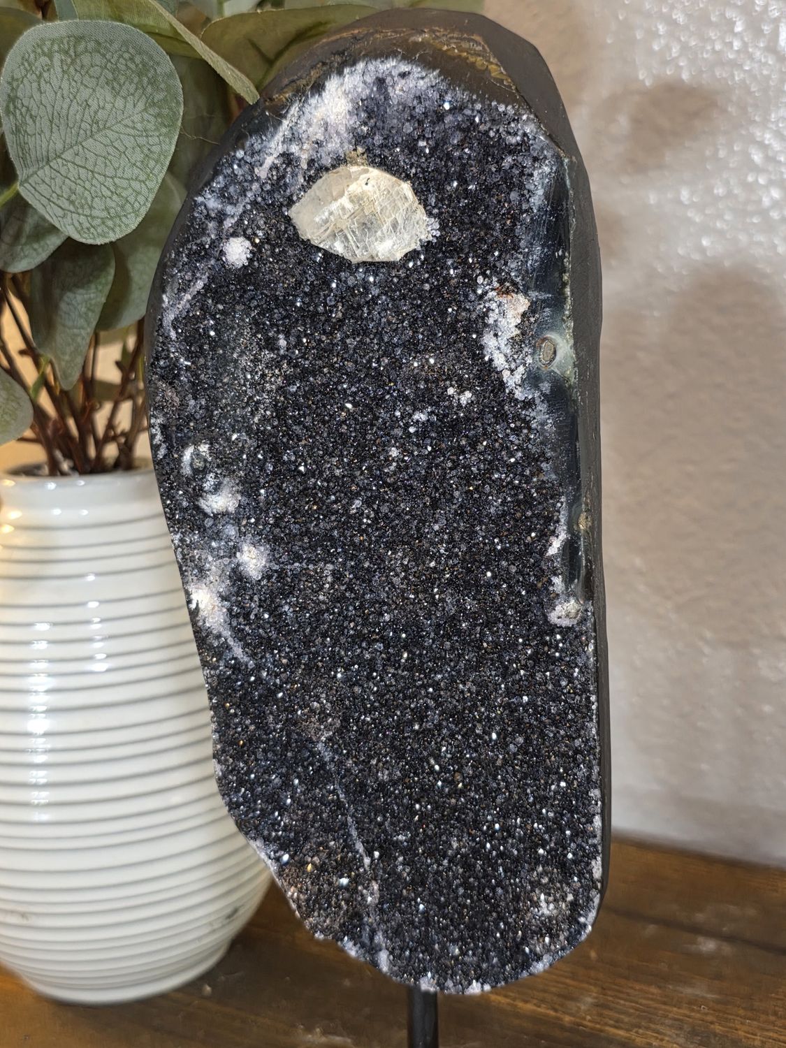Druzy Uruguay Rainbow Amethyst, on stand.