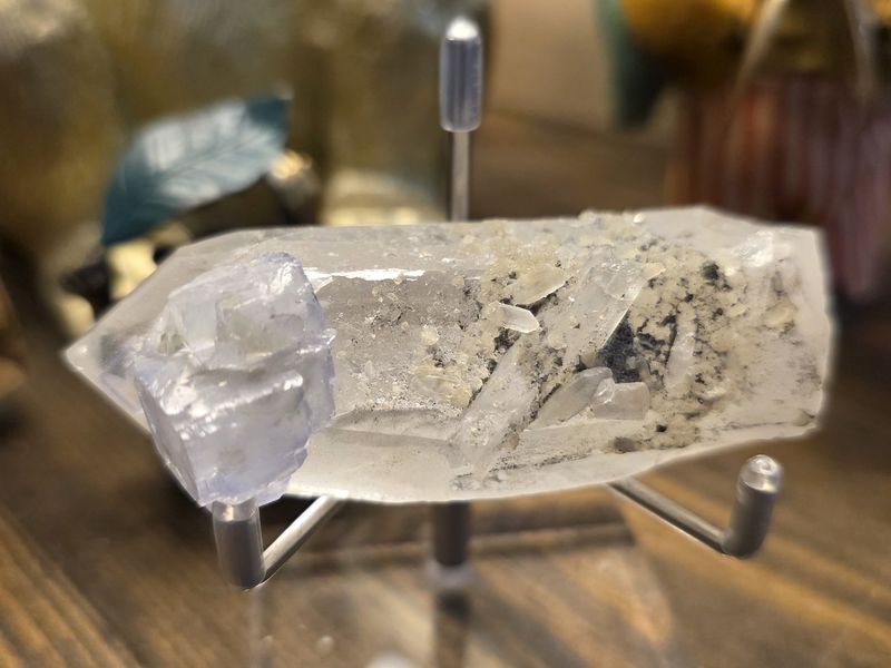 Terminated Quartz Crystal with Light Blue Fluorite