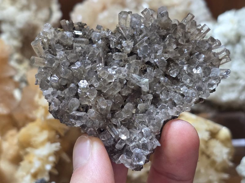 Clear Hexagonal Columnar Calcite crystal, heart shaped cluster. (rare)