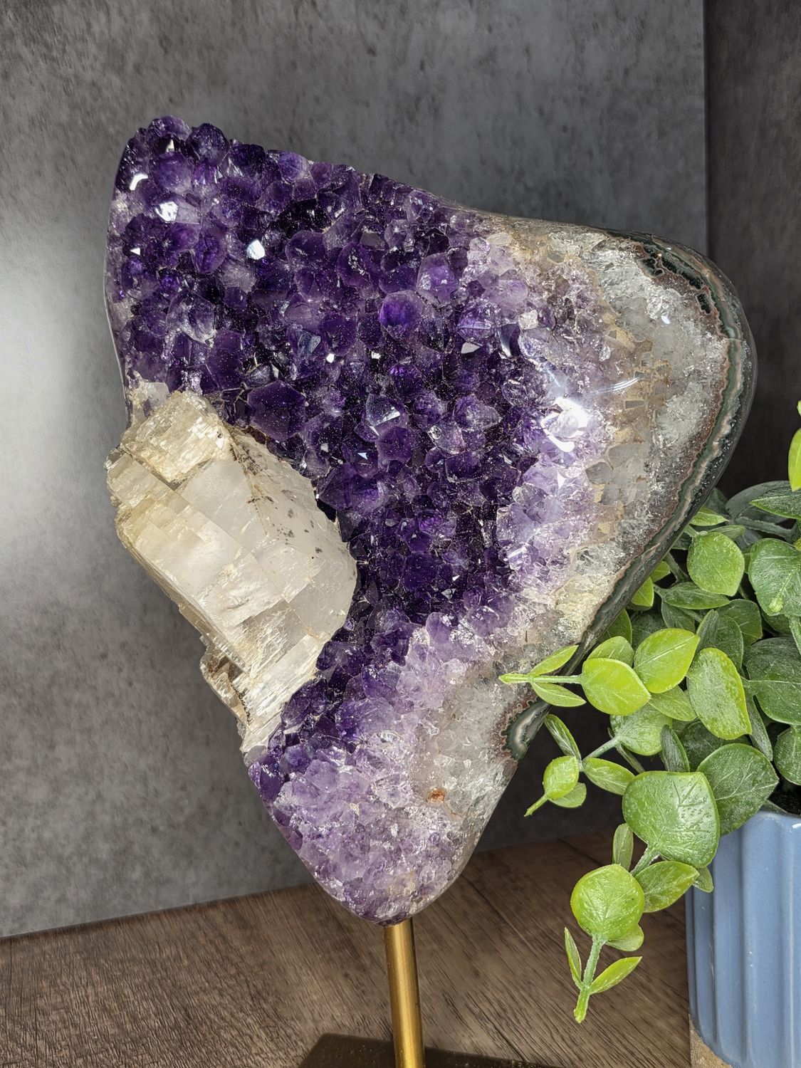 Large Amethyst w/Calcite, on stand.  AMAZING piece!