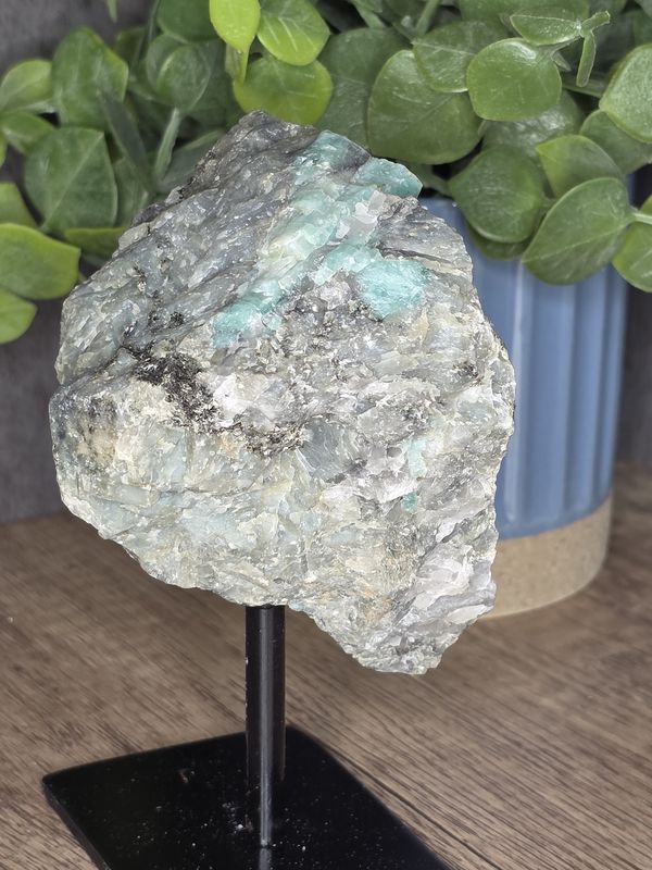 Rough Green Emerald in matrix, on stand!