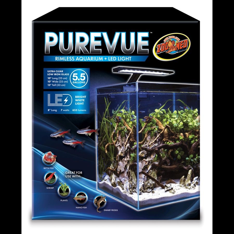 Zoo Med Purevue Rimless Aquarium + LED Light 1ea/5.5 gal