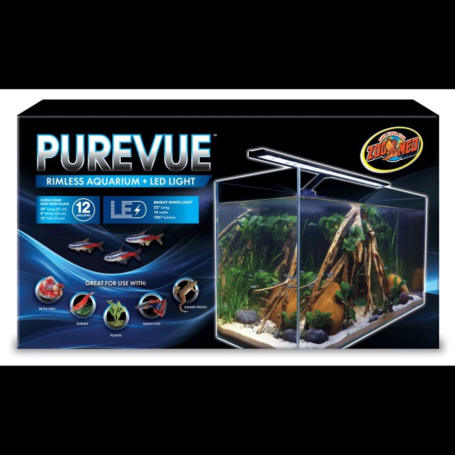 Zoo Med Purevue Rimless Aquarium + LED Light 1ea/12 gal