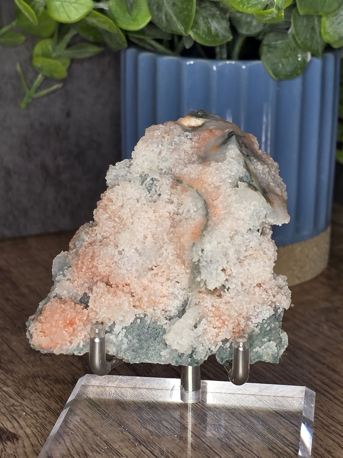 Pink Scolecite Ball on Chalcecdony