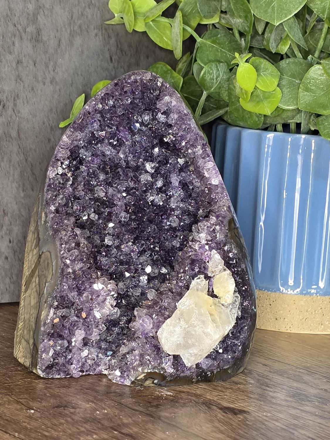 Amethyst Geode w/Calcite.  Has cut / free standing base!
