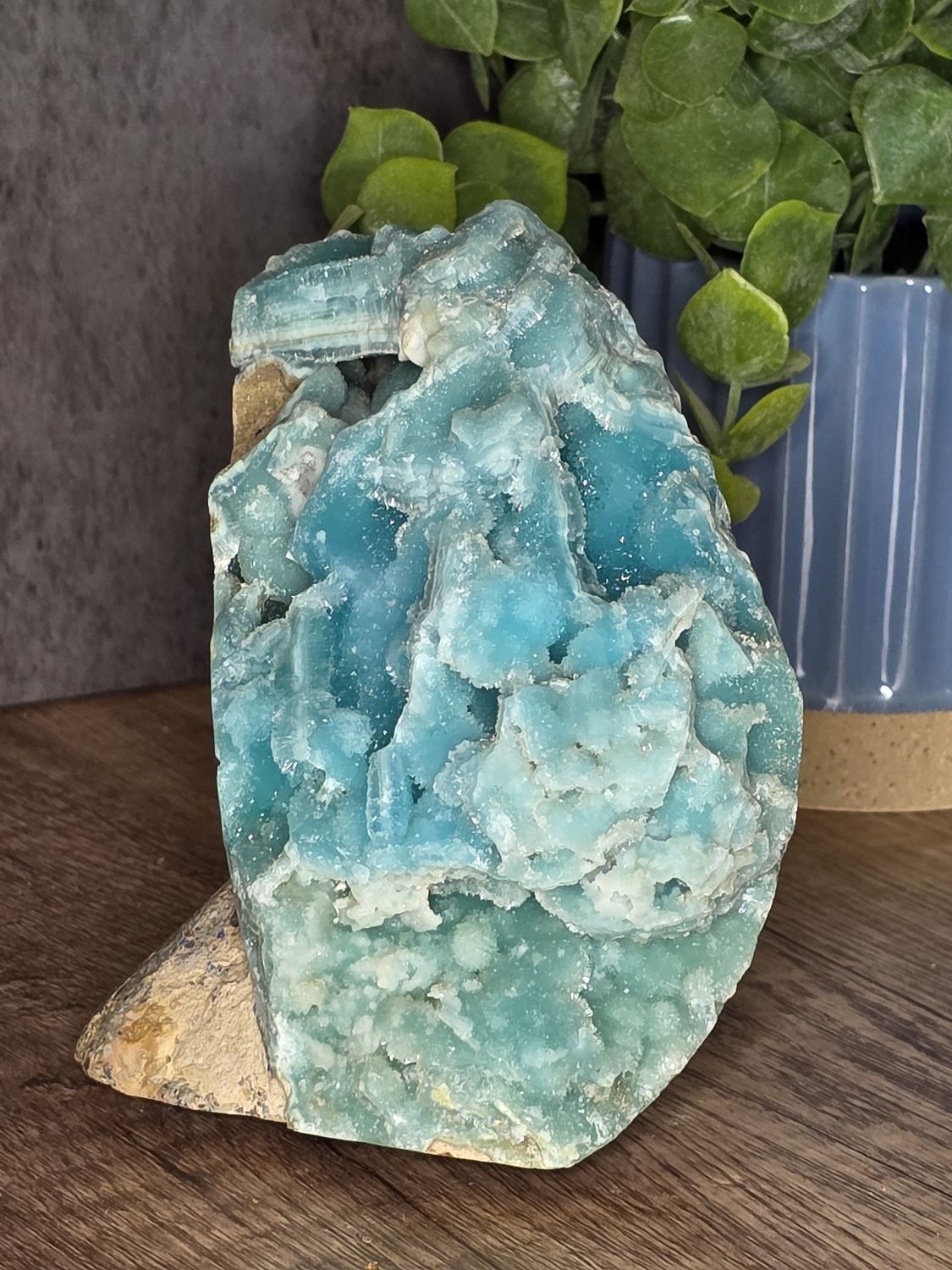 Amazing Blue Aragonite w/Azurite on free standing base!