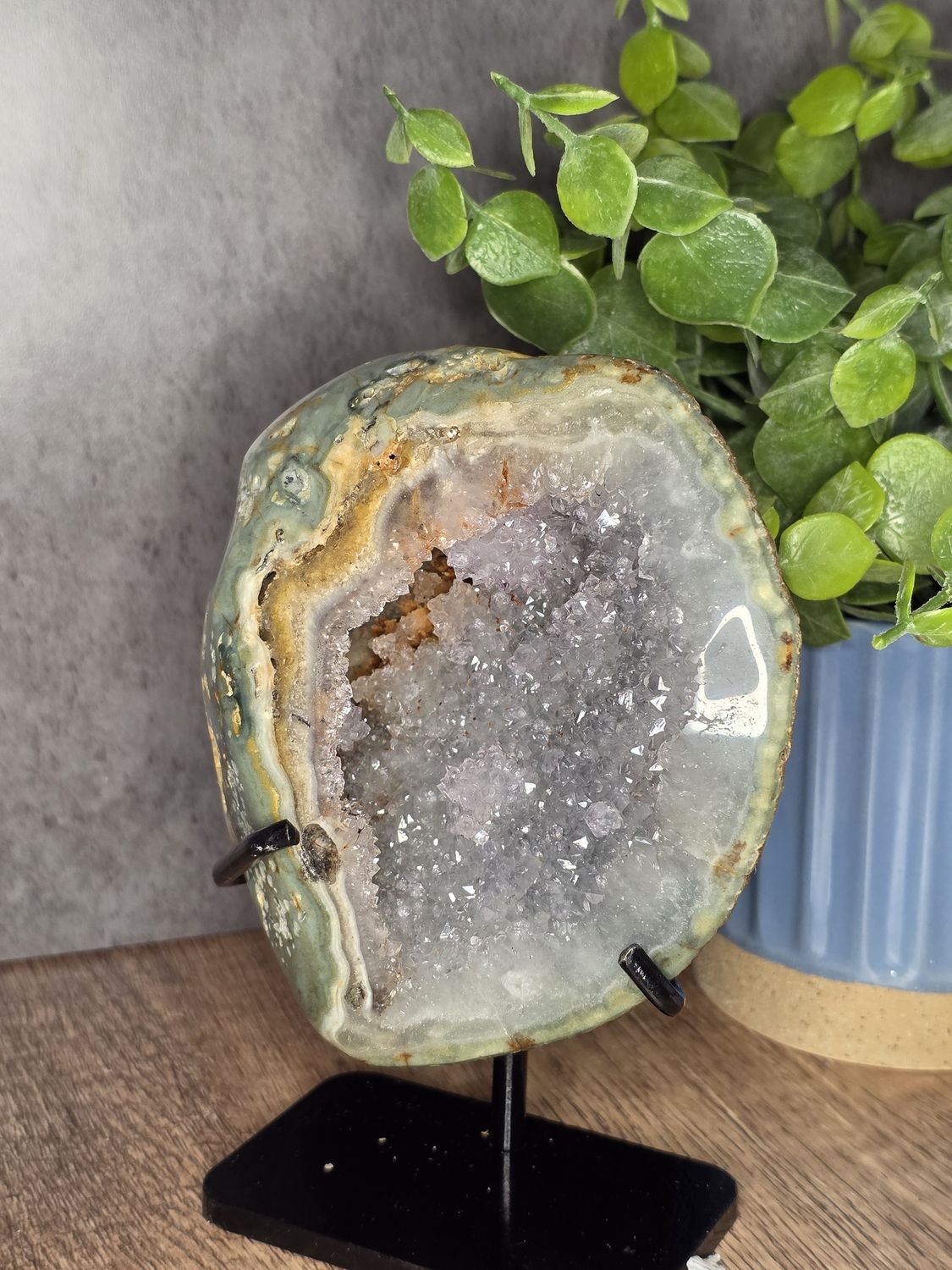 Amethyst geode w/stalactites.  Includes custom stand!