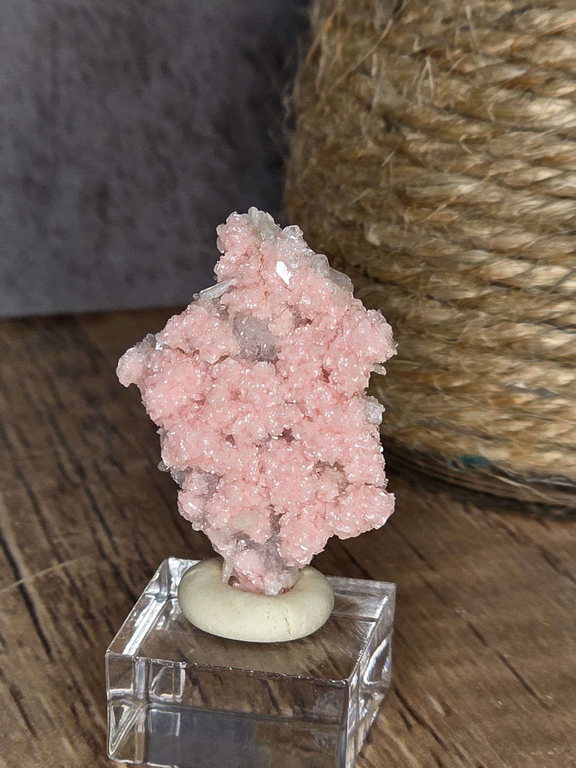 Rhodochrosite w/Quartz on stand