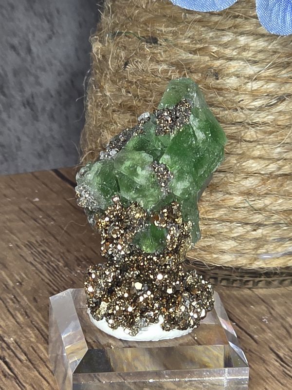 Museum quality Fluorite w/Pyrite on acrylic stand.  Must see!