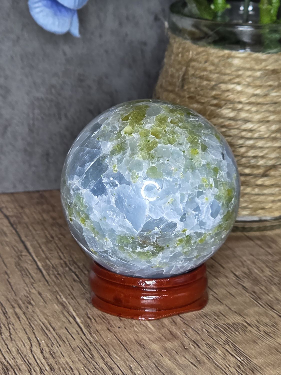 Blue Calcite sphere w/stand
