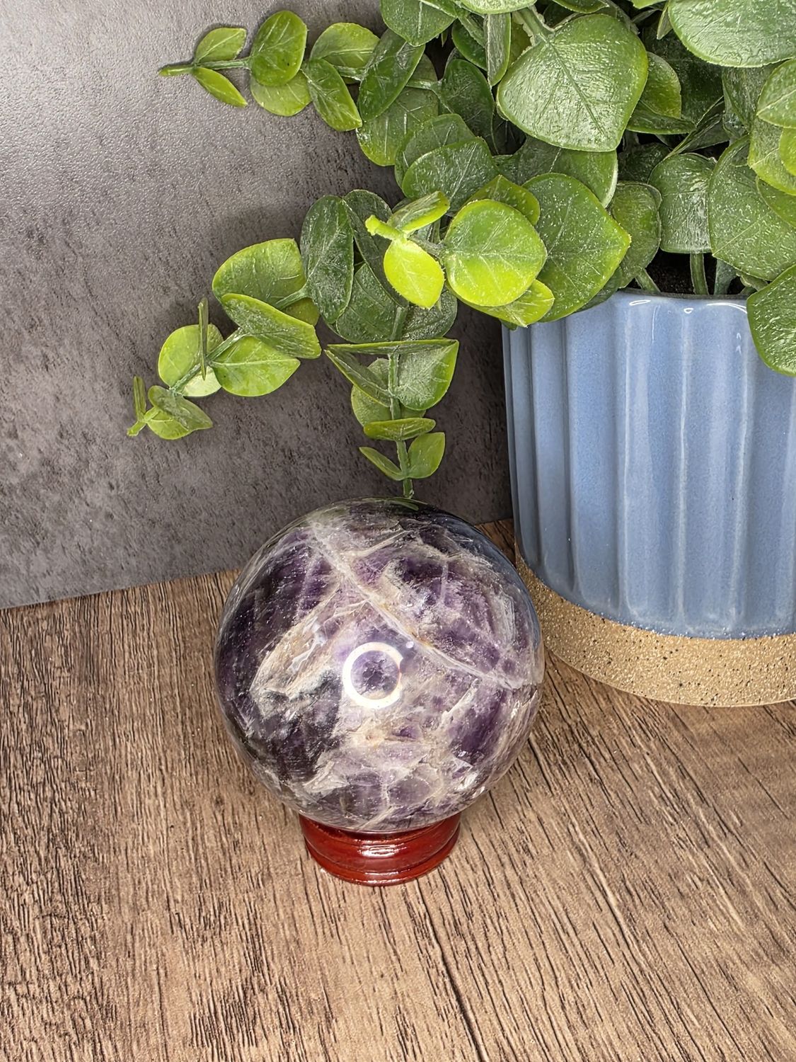 Amethyst sphere w/wooden stand