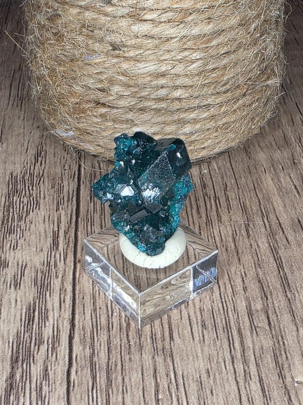 Green Dioptase on acrylic stand