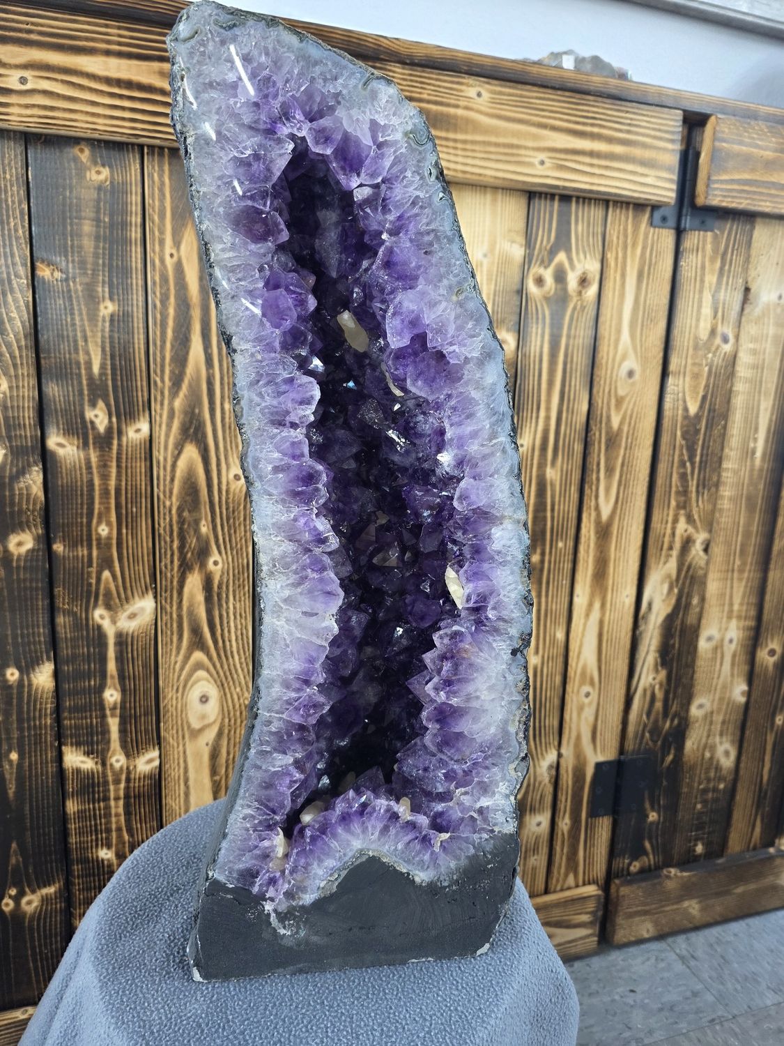 Purple Amethyst cathedral w/Calcite