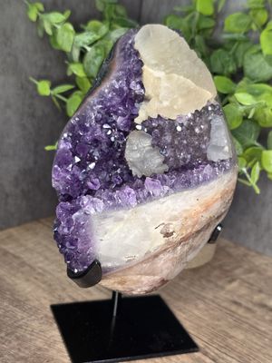 Amazing Purple Amethyst w/Calcite on custom metal stand!