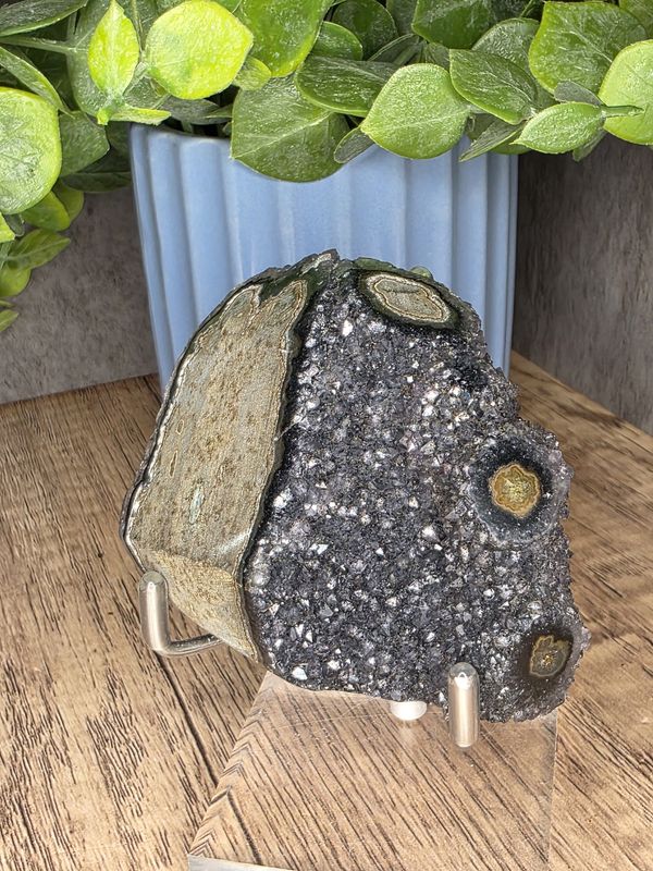 Black Galaxy Amethyst w/polished stalactites.  Includes stand!