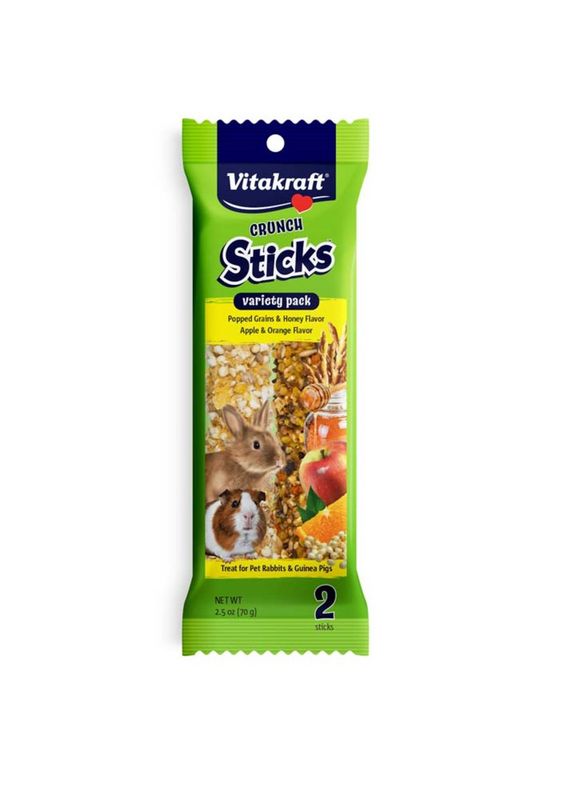 Vitakraft Crunch Sticks Rabbit &amp; Guinea Pig Treats Popped Grains &amp; Honey, Apple &amp; Orange, 1ea/2.5 oz, 2 ct