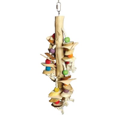 A &amp; E Cages Happy Beaks Real Wood with Hanging Wood Cylinders Bird Toy 1ea/7In X 7In X 17 in