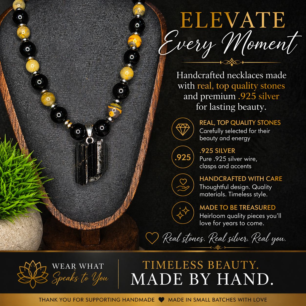 Bumblebee Jasper &amp; Tourmaline Necklace