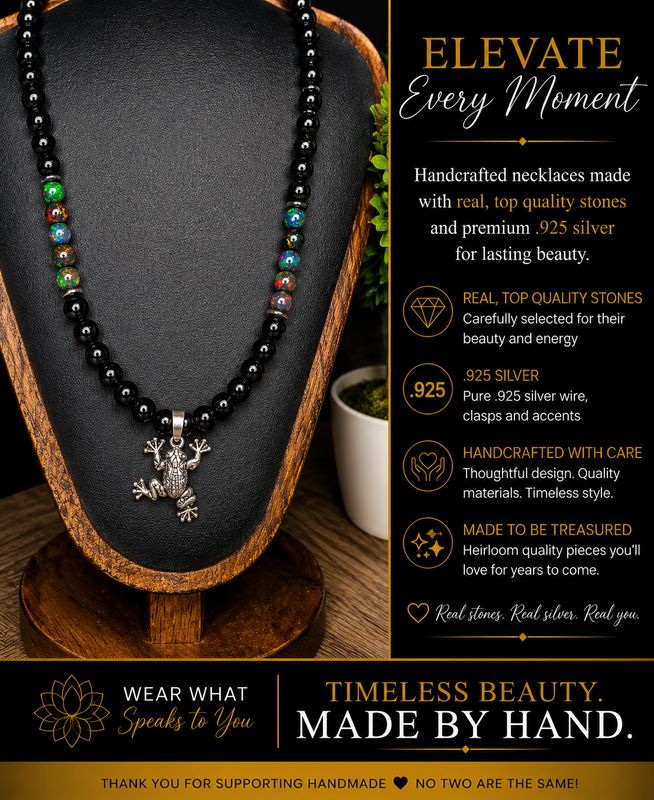 Tourmaline, Black Opal and .925 silver Frog, necklace!