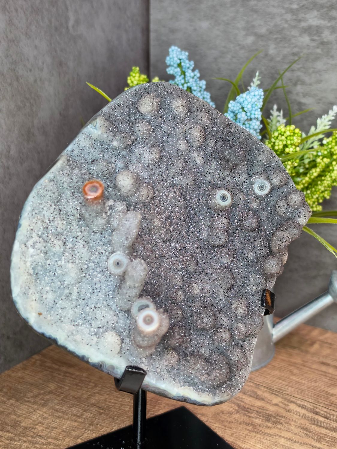 Druzy Quartz &amp; Jasper, with stalactites.  Includes custom stand!