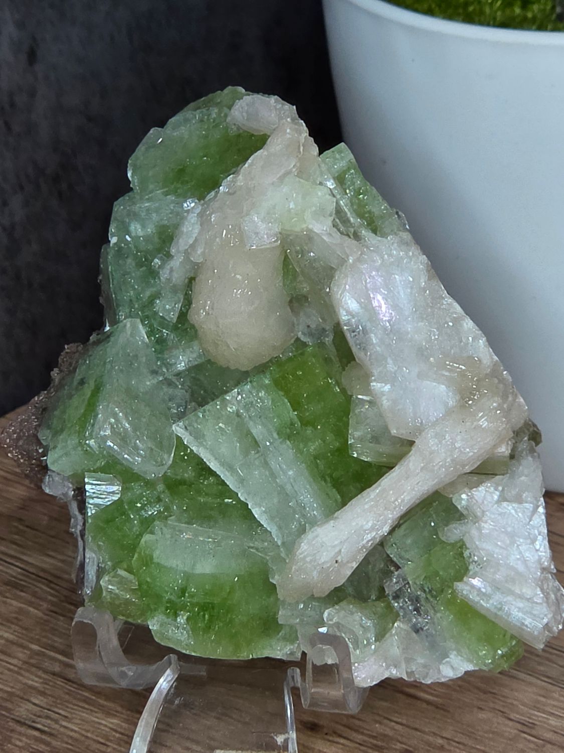 Green Apophyllite w/Stilbite.  From India!