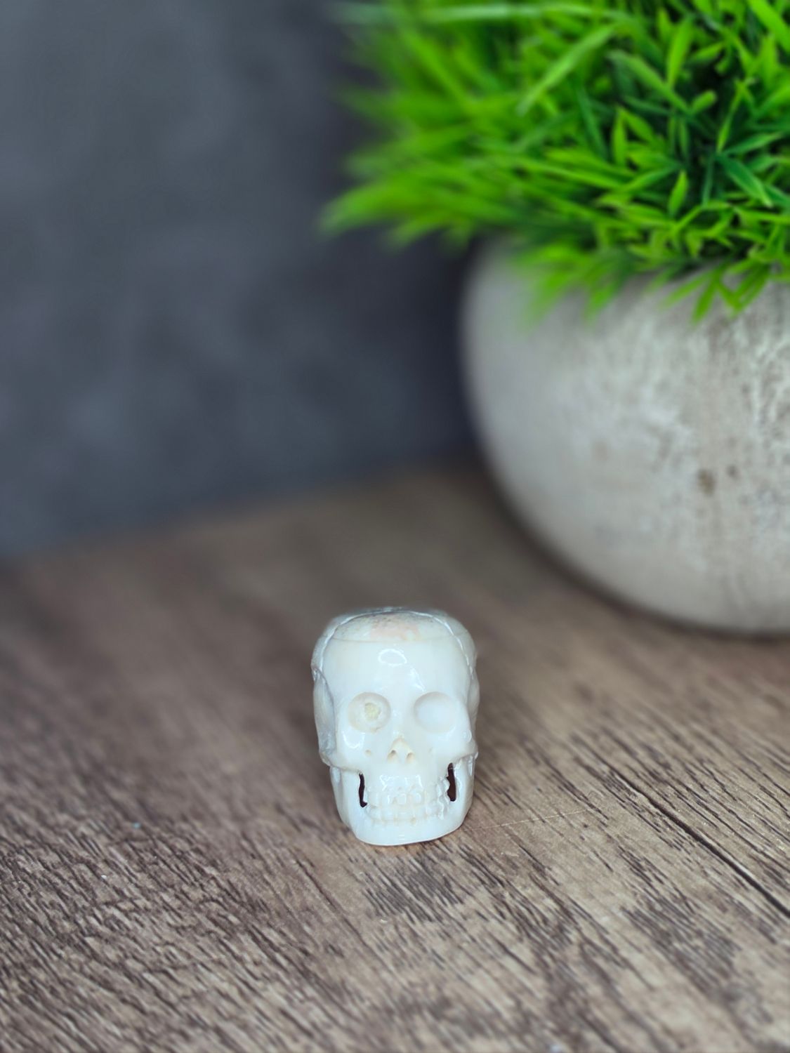 Skull carved from bone.