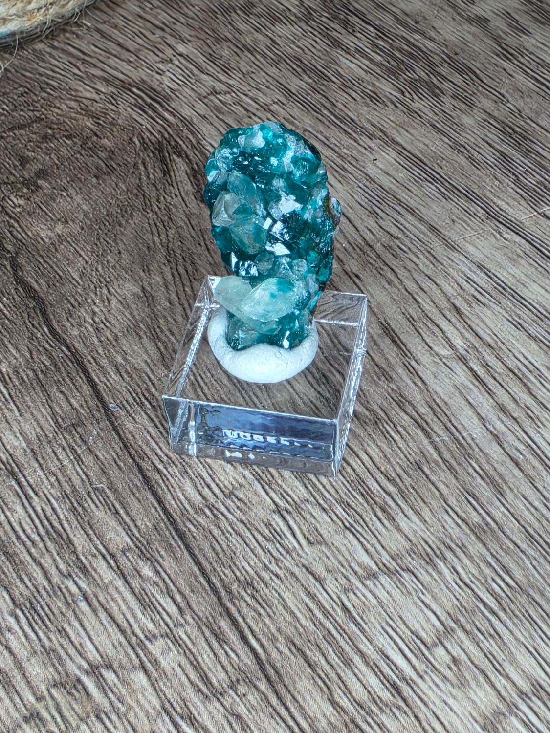 Mini Dioptase w/Calcite, on stand