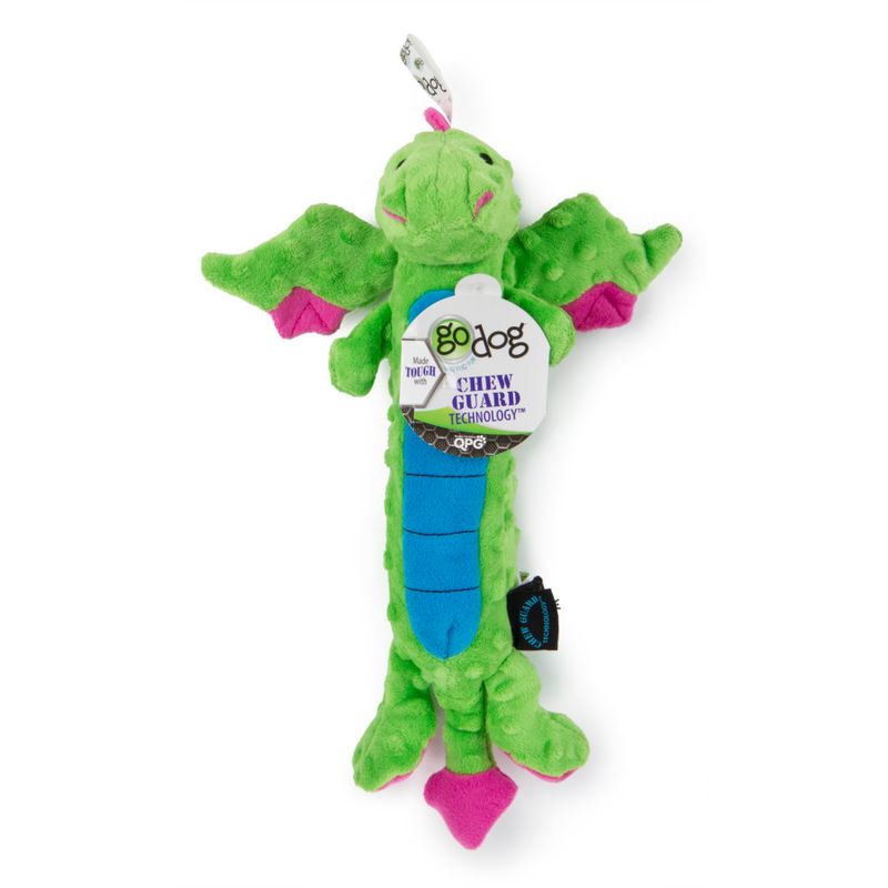 goDog Dragons Skinny Dog Toy with Chew Guard Technology Plush Squeaker