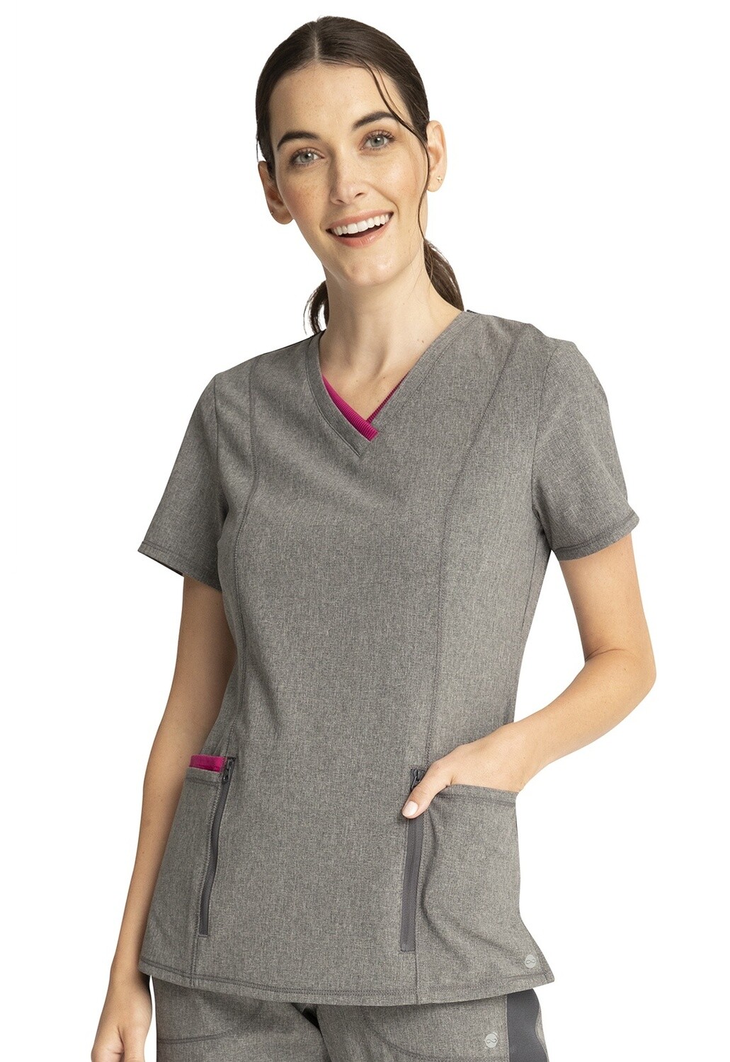 Infinity Women&#39;s Contrast Shaped V- Neck, Color: Heather Grey, Size: X Small