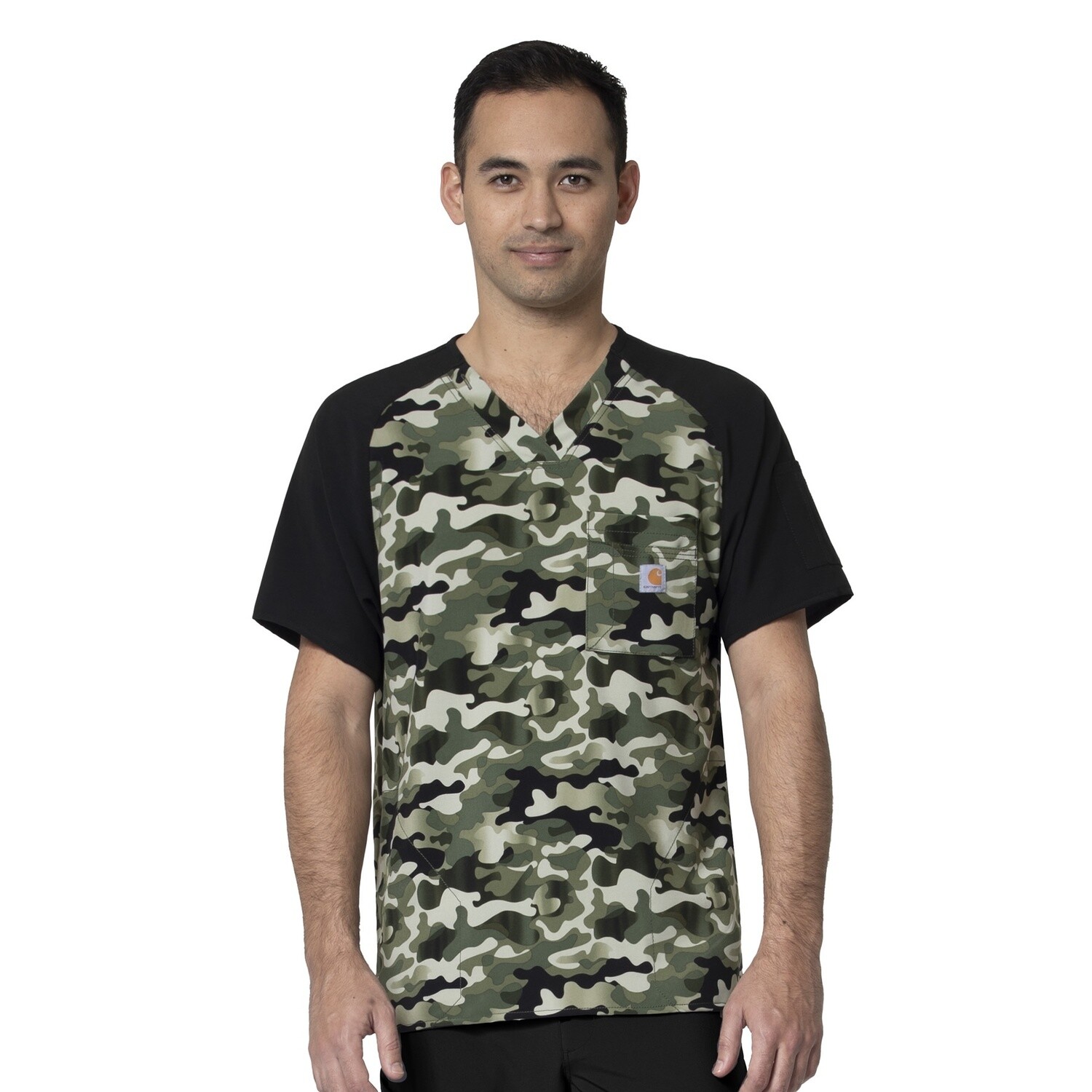 Carhartt Force Cross Flex Camo V-Neck Print, Color: Green Camo, Size: Medium